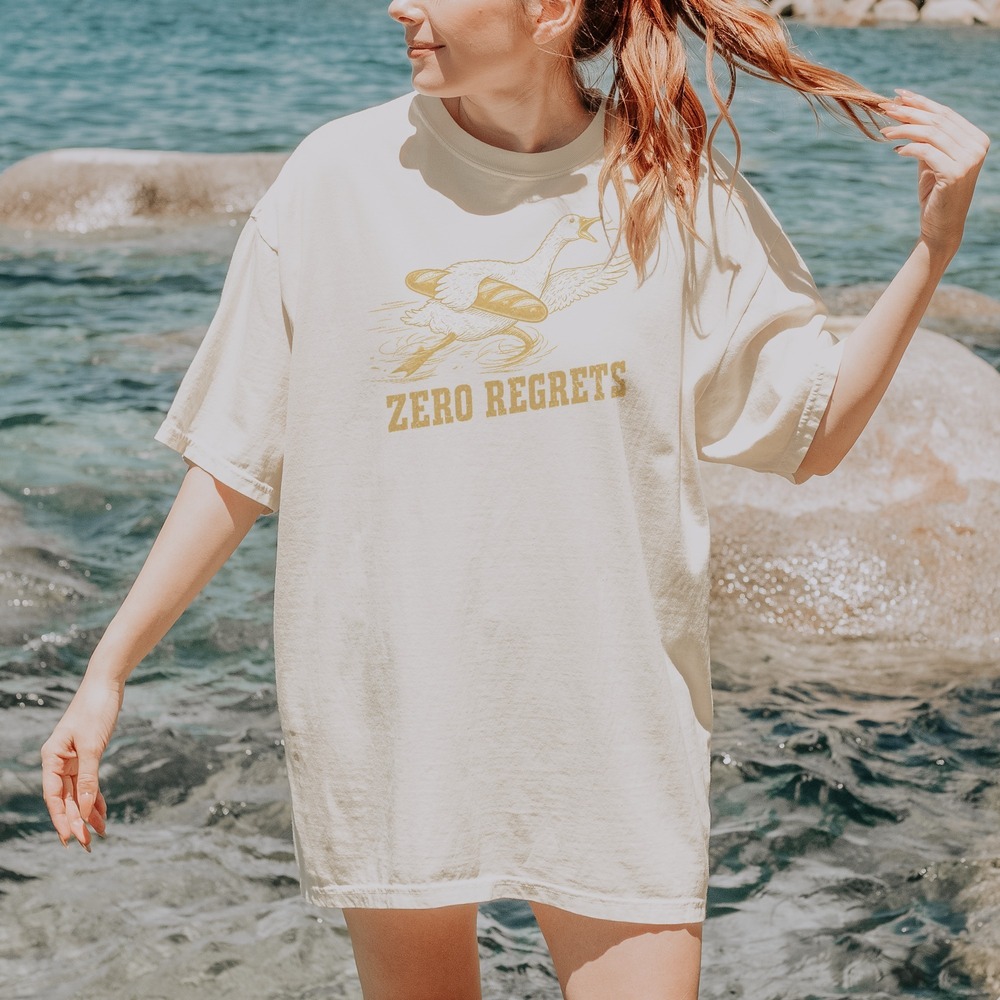 Zero Regrets Goose Stealing a Baguette Tee